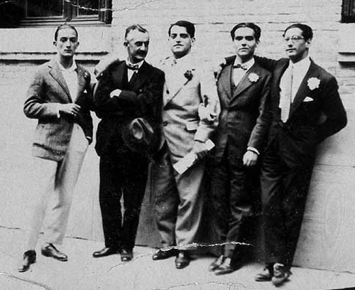 Salvador Dalí, José Moreno Villa, Luis Buñuel, Federico García Lorca y José Antonio Rubio Sacristán