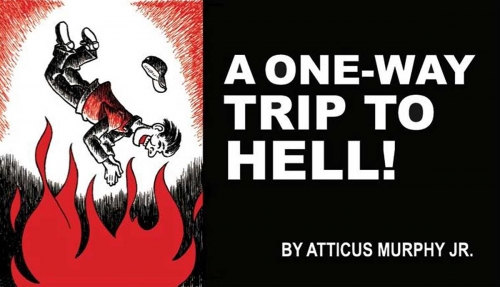 Atticus Murphy Jr. hace proselitismo del satanismo con un pequeño cómic del exactamente mismo tamaño, formato y estilo que los de Jack Chick